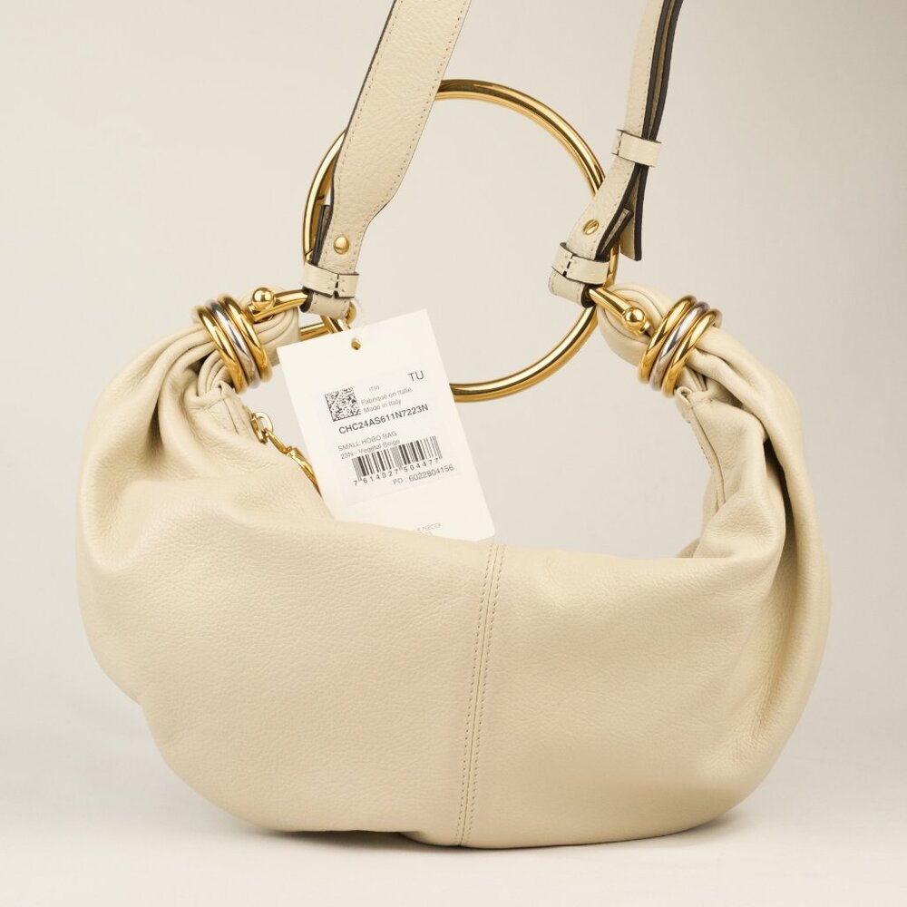 Chloe Beige Shoulder Bag with Gold Rings - Picture 2 of 16